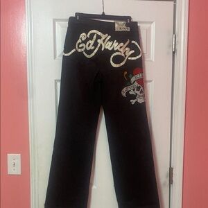 Black Jeans with Skull and Rose Design